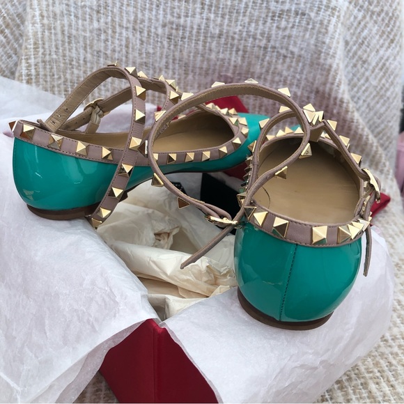 Valentino Garavani Rockstud Turquoise Cage Ballet Flat Studded Shoes Size 36 - Picture 6 of 16
